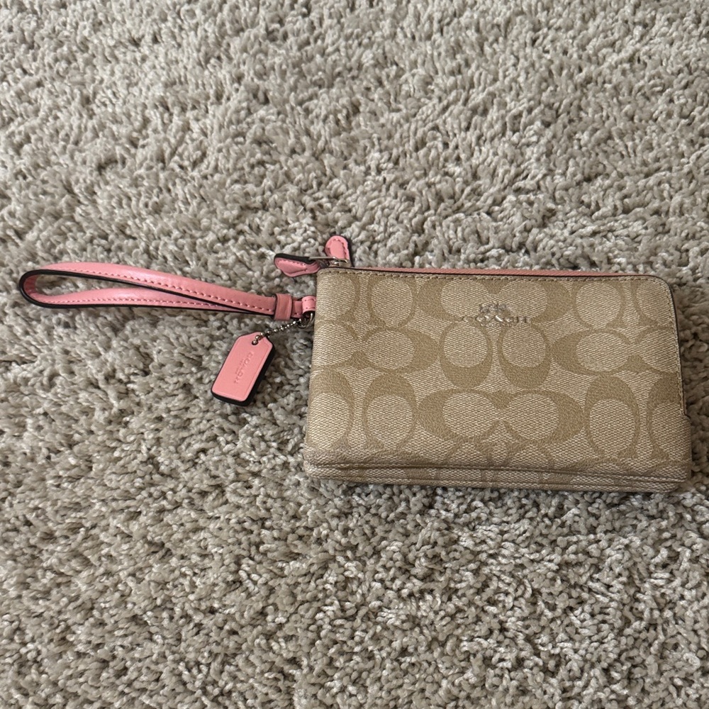Coach Tan and Pink Wristlet Clutch
